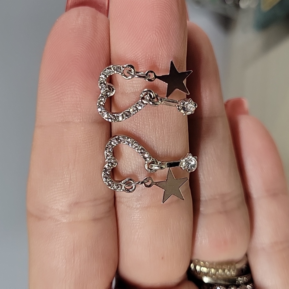 Open Heart Star Drop Shimmer Earrings - Picture 6 of 10